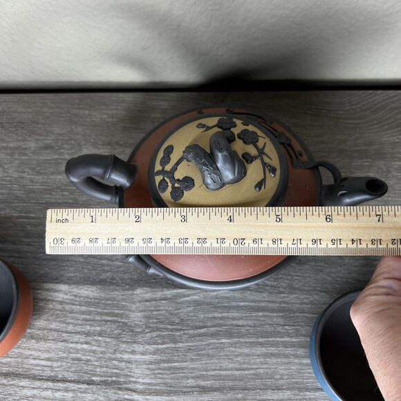 Vintage Chinese Handmade Yixing Zisha Clay Teapot And Teacups Artist Signed - Picture 10 of 12
